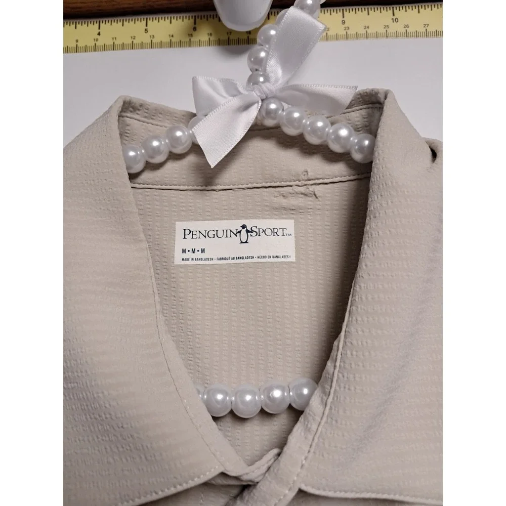 Mens Penguin Sport Agate Gray Short‎ Sleeve Shirt. NWT. Size Med. Small Hole... - Picture 2 of 11
